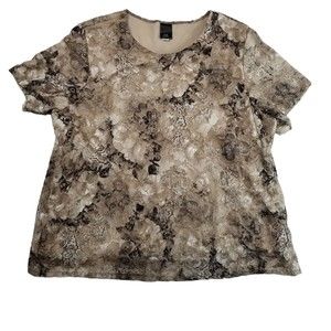 Vintage JTB Top Floral Womens Plus Sz 3X Lace Overlay  Brown Beige Distressed